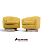 milo baughman for thayer coggin roxy mid century chrome barrel swivel lounge chairs - pair