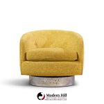 milo baughman for thayer coggin roxy mid century chrome barrel swivel lounge chairs - pair
