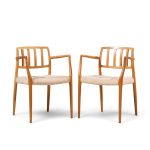 niels moller model 66 mid century danish teak arm dining chairs - pair