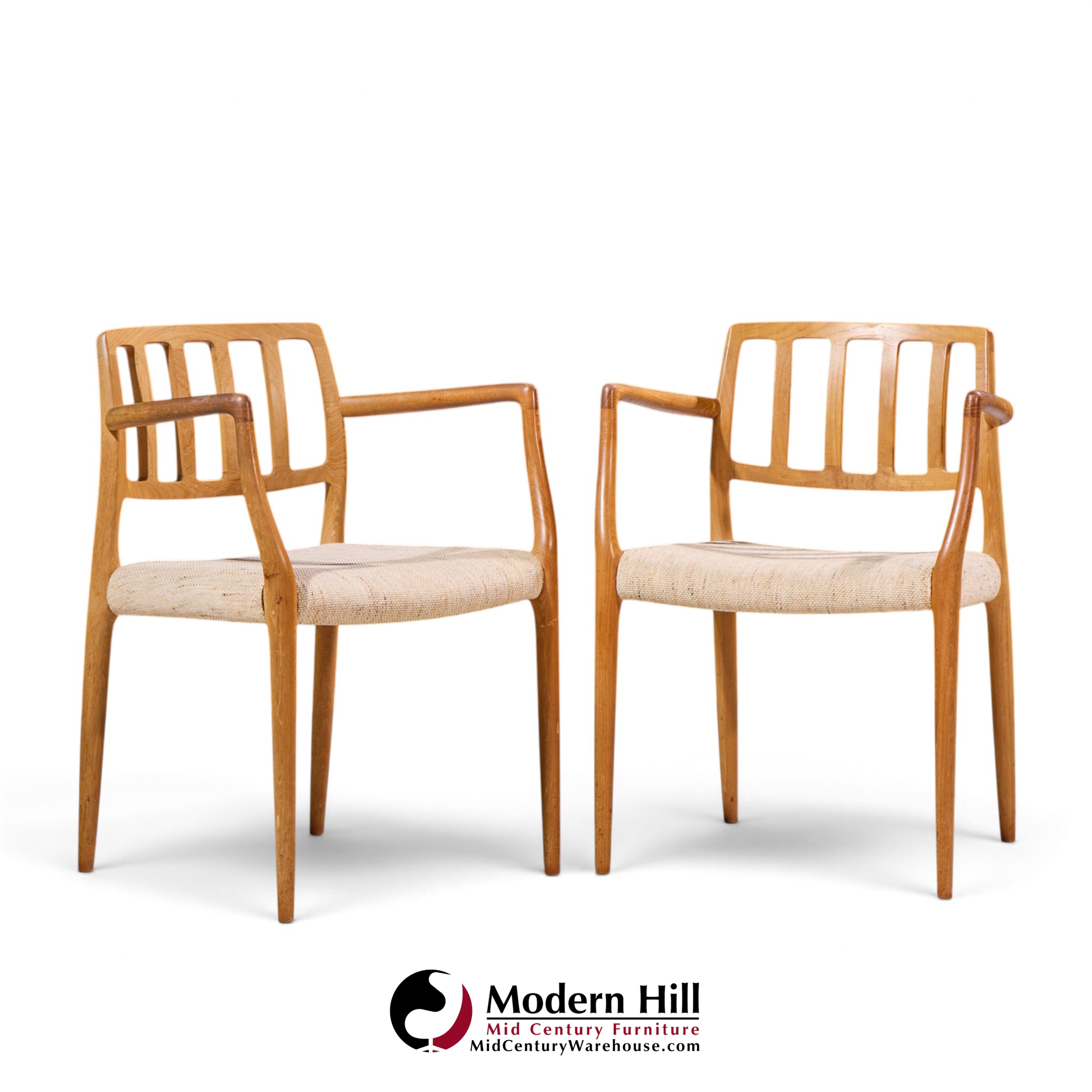 niels moller model 66 mid century danish teak arm dining chairs - pair