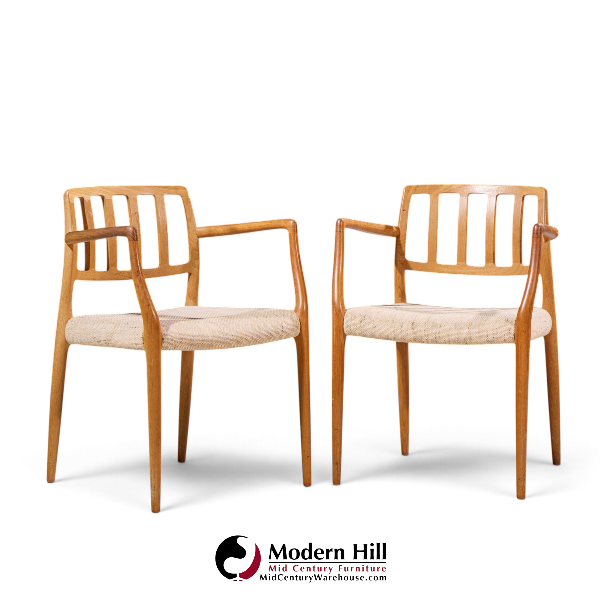 niels moller model 66 mid century danish teak arm dining chairs - pair