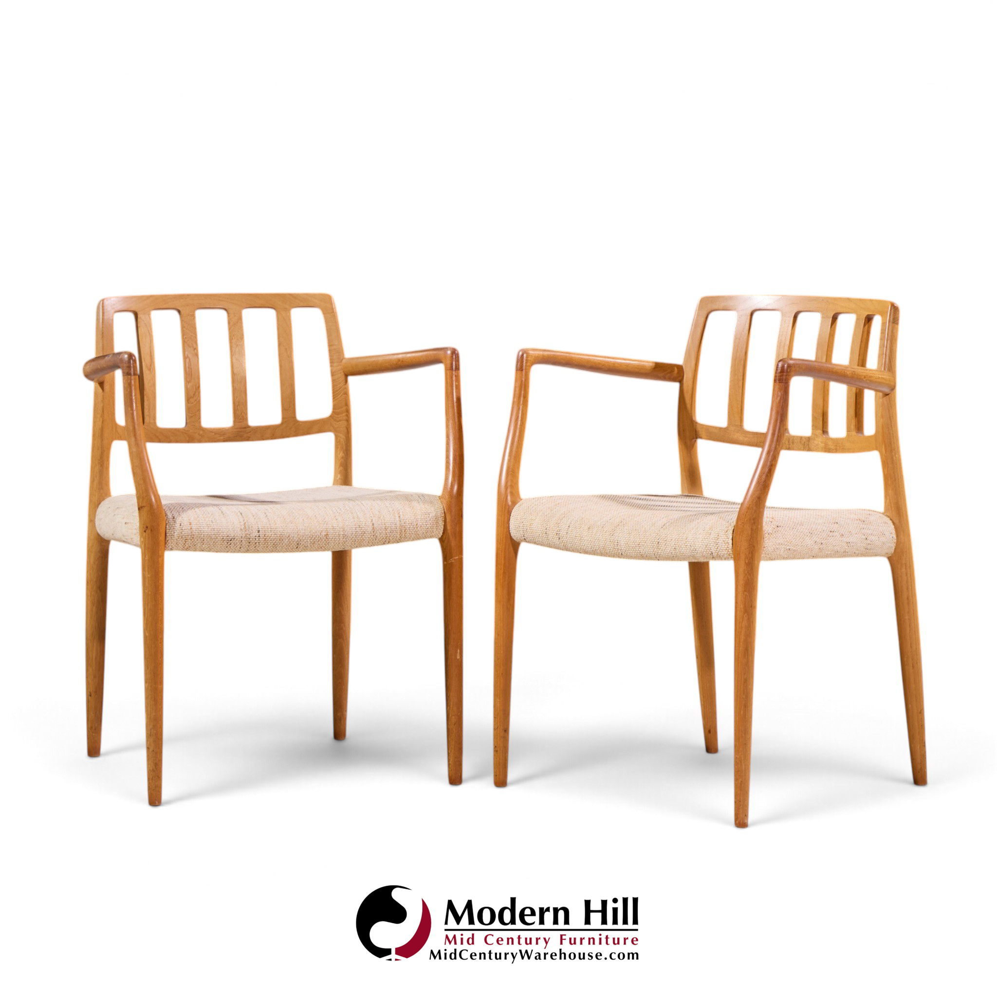 niels moller model 66 mid century danish teak arm dining chairs - pair