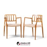 niels moller model 66 mid century danish teak arm dining chairs - pair
