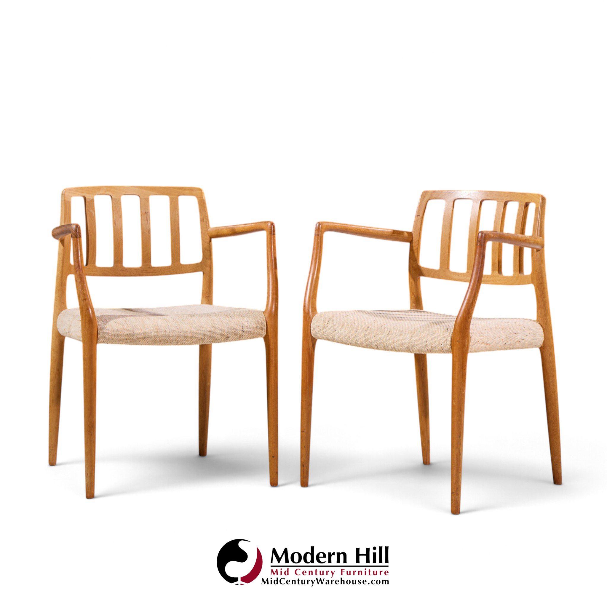 niels moller model 66 mid century danish teak arm dining chairs - pair