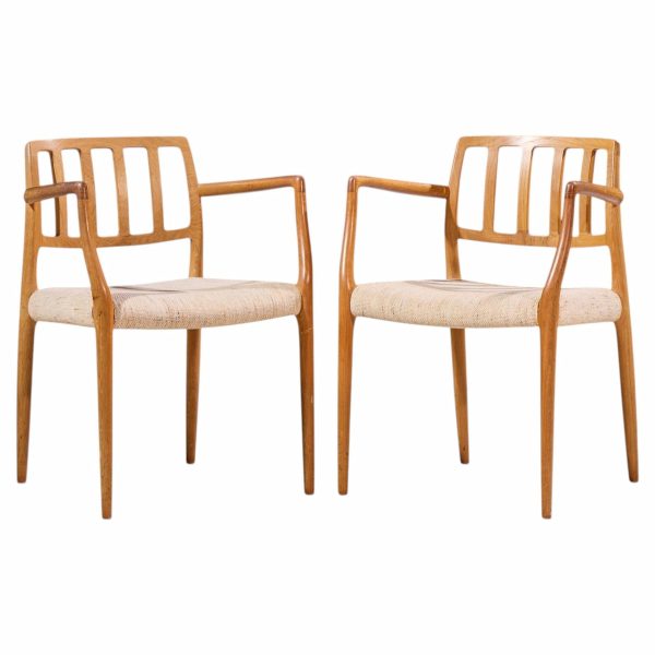 niels moller model 66 mid century danish teak arm dining chairs - pair