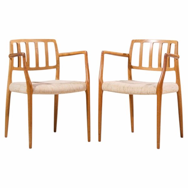 niels moller model 66 mid century danish teak arm dining chairs - pair