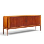 niels vodder nv54 mid century danish teak tambour door credenza