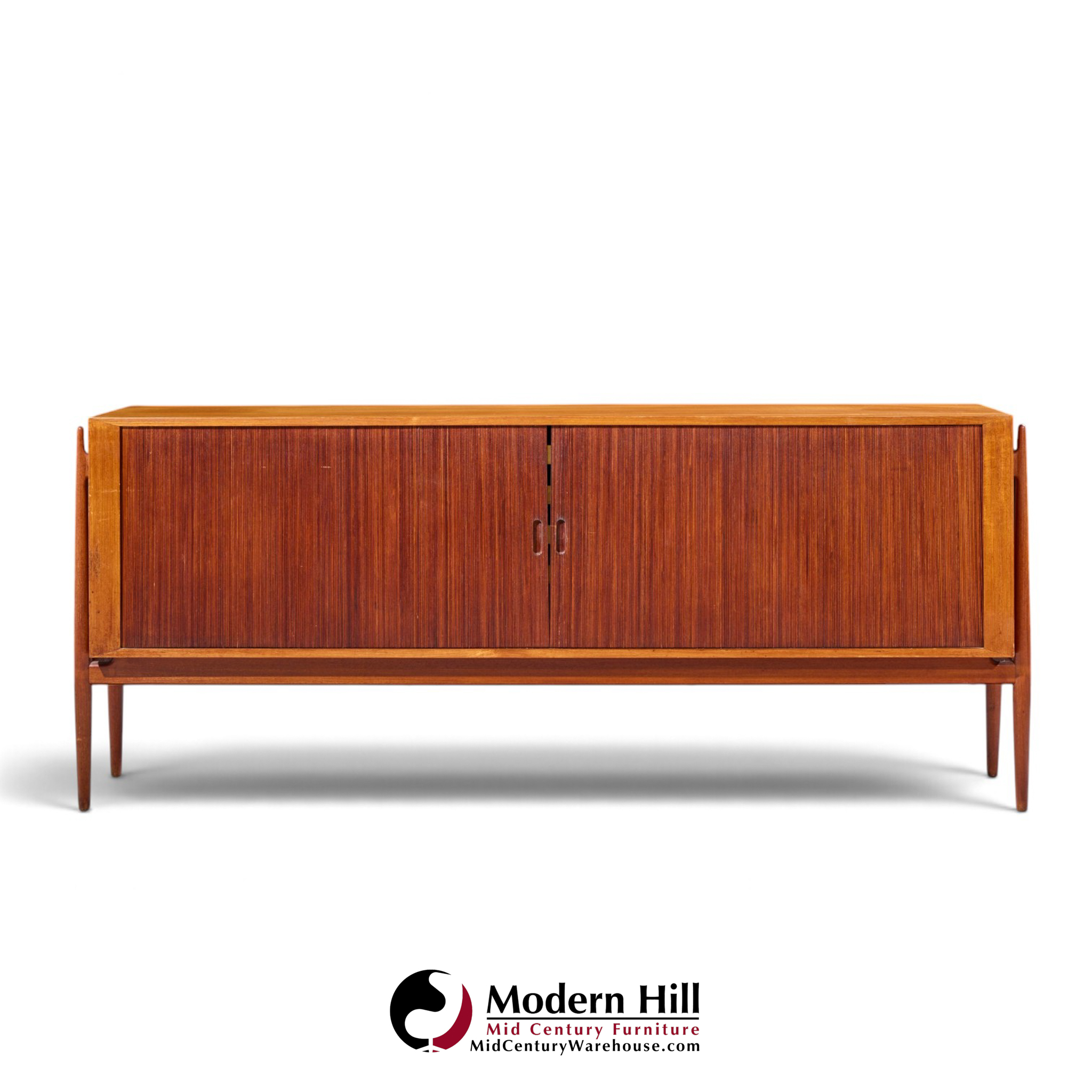 niels vodder nv54 mid century danish teak tambour door credenza