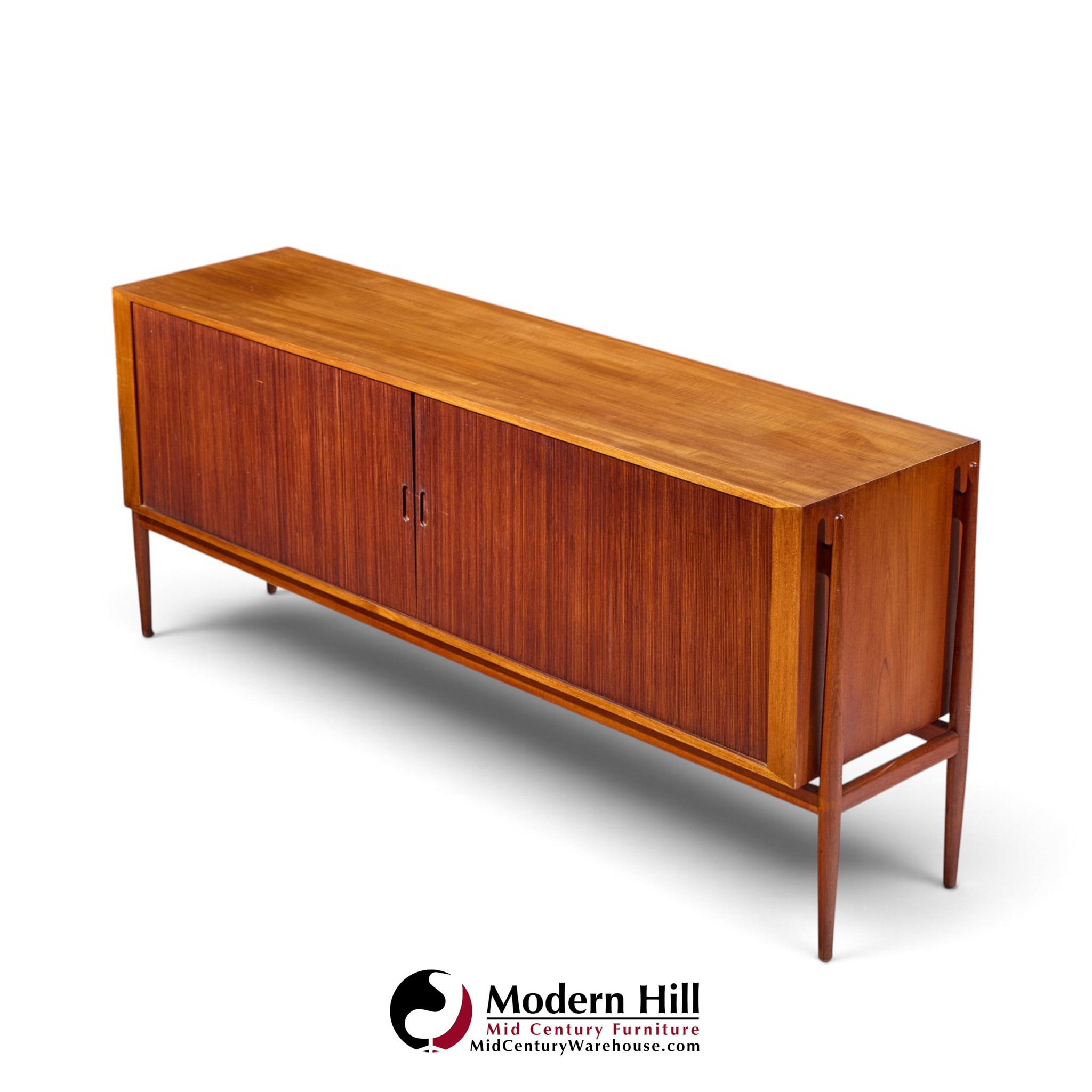 niels vodder nv54 mid century danish teak tambour door credenza