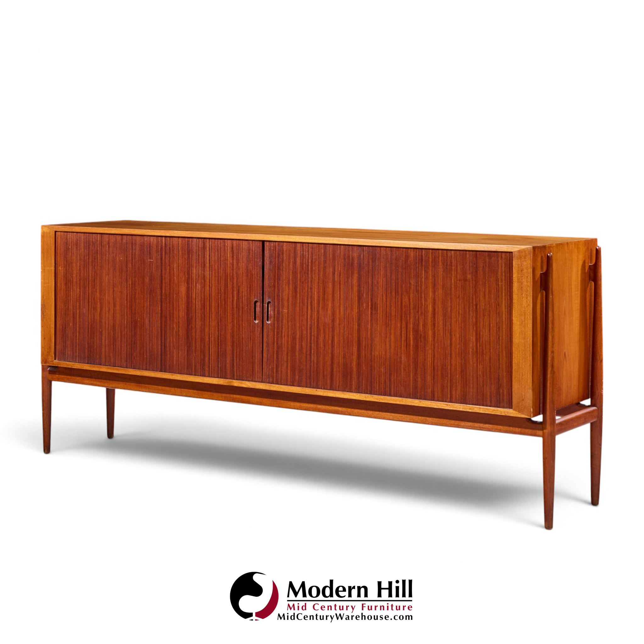 niels vodder nv54 mid century danish teak tambour door credenza