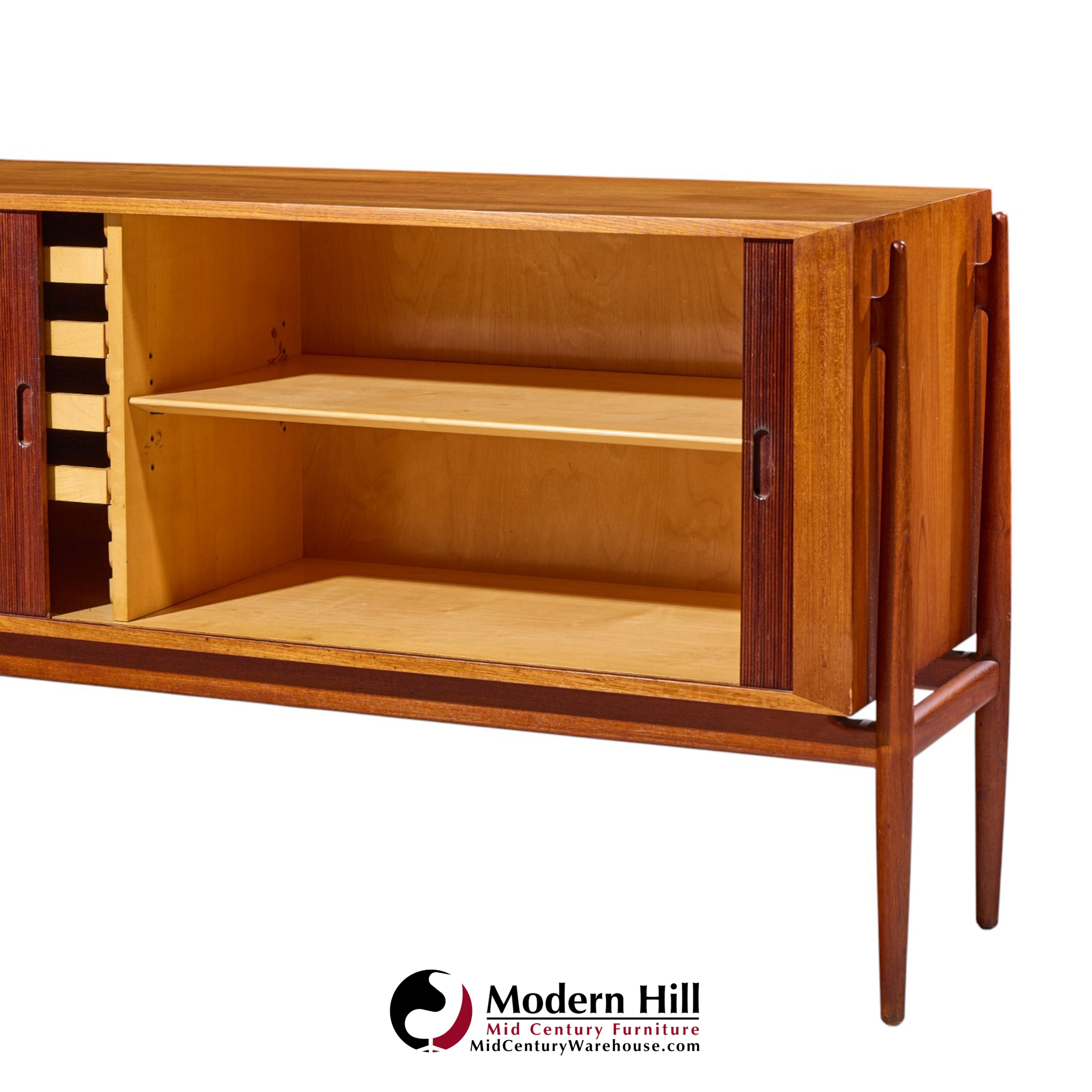 niels vodder nv54 mid century danish teak tambour door credenza