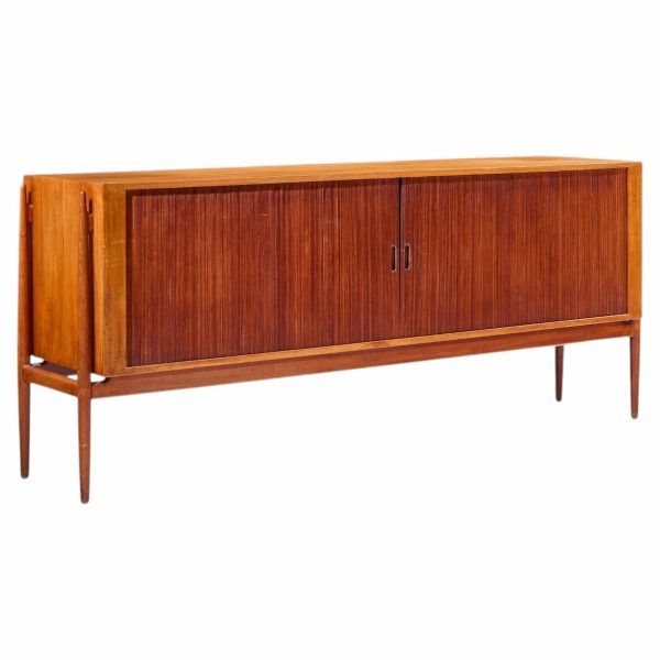 niels vodder nv54 mid century danish teak tambour door credenza