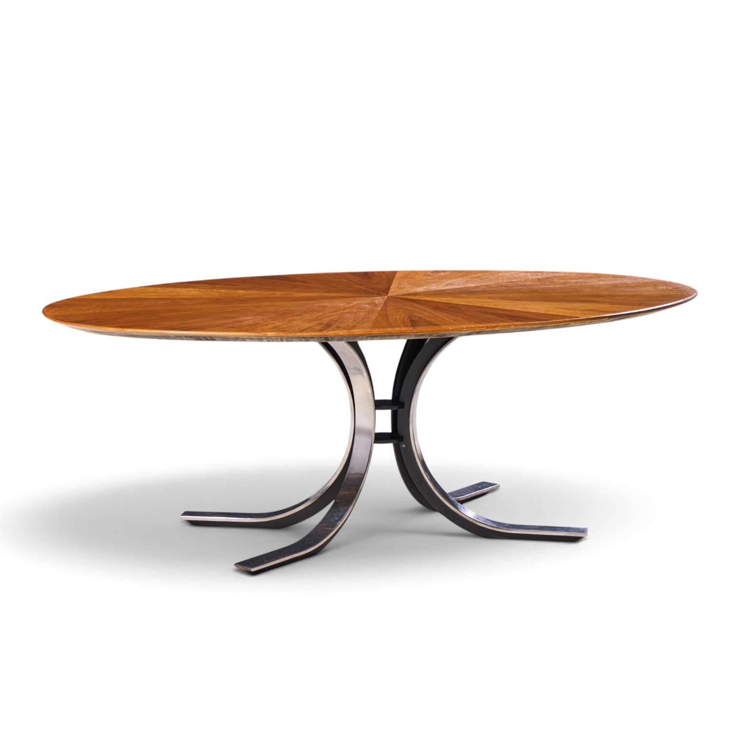 osvaldo borsani for stow & davis mid century starburst walnut and steel oval dining table