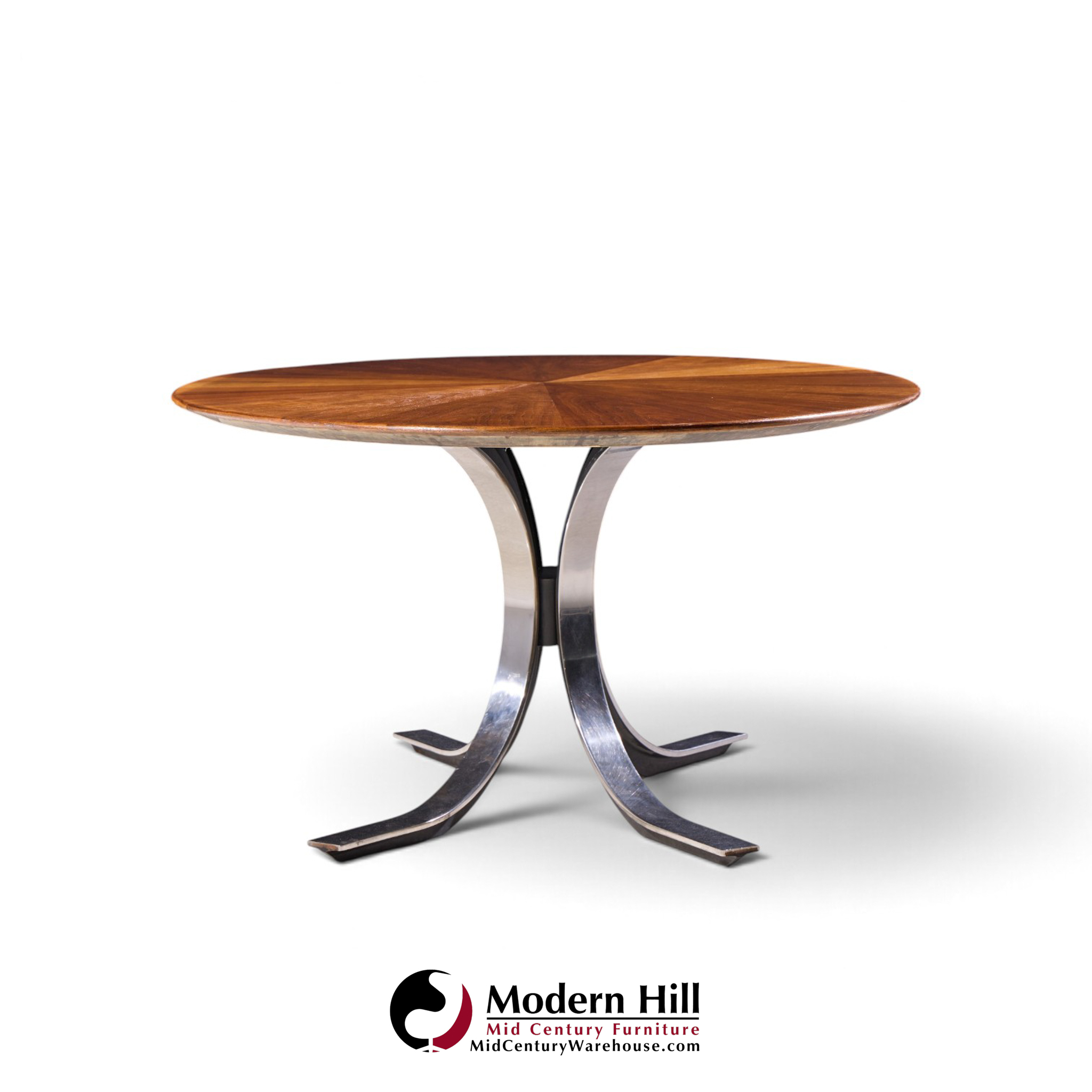 osvaldo borsani for stow & davis mid century starburst walnut and steel oval dining table