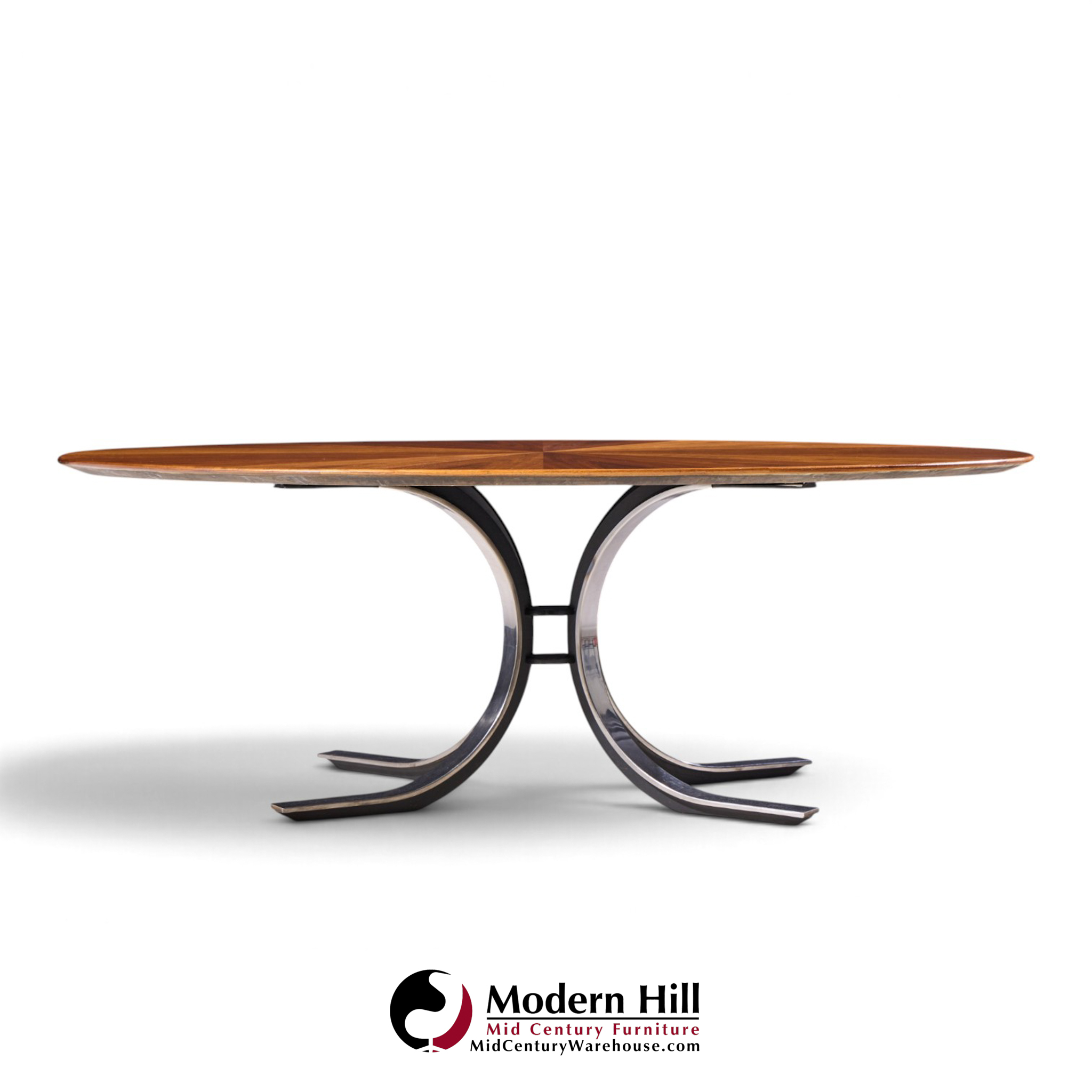 osvaldo borsani for stow & davis mid century starburst walnut and steel oval dining table