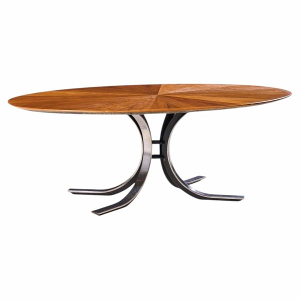 osvaldo borsani for stow & davis mid century starburst walnut and steel oval dining table