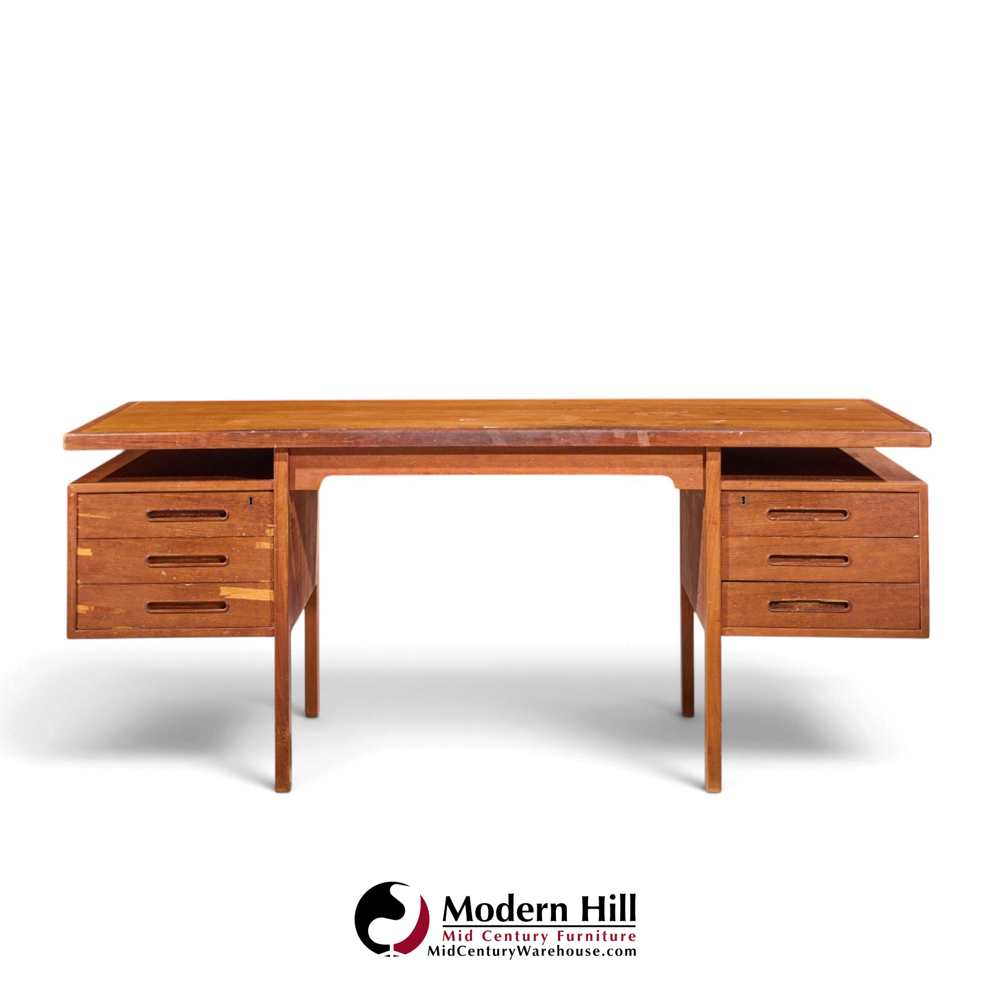 peter hvidt style mid century danish teak executive desk