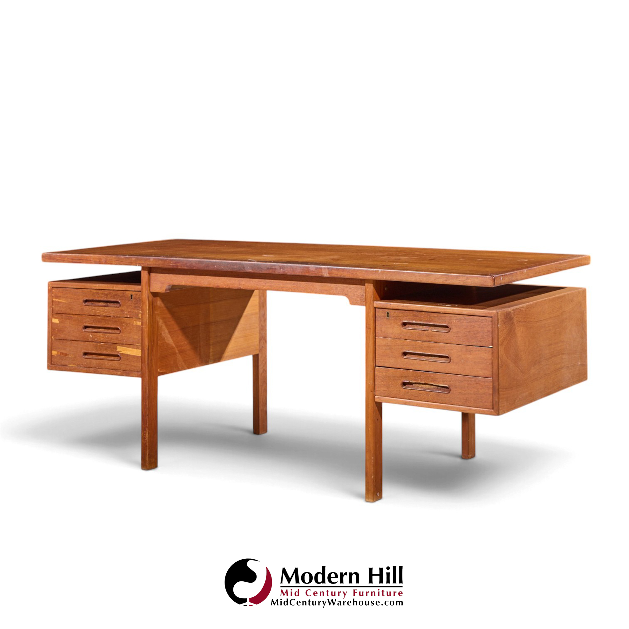 peter hvidt style mid century danish teak executive desk