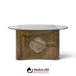 philip & kelvin laverne mid century suprise acid etched bronze dining table