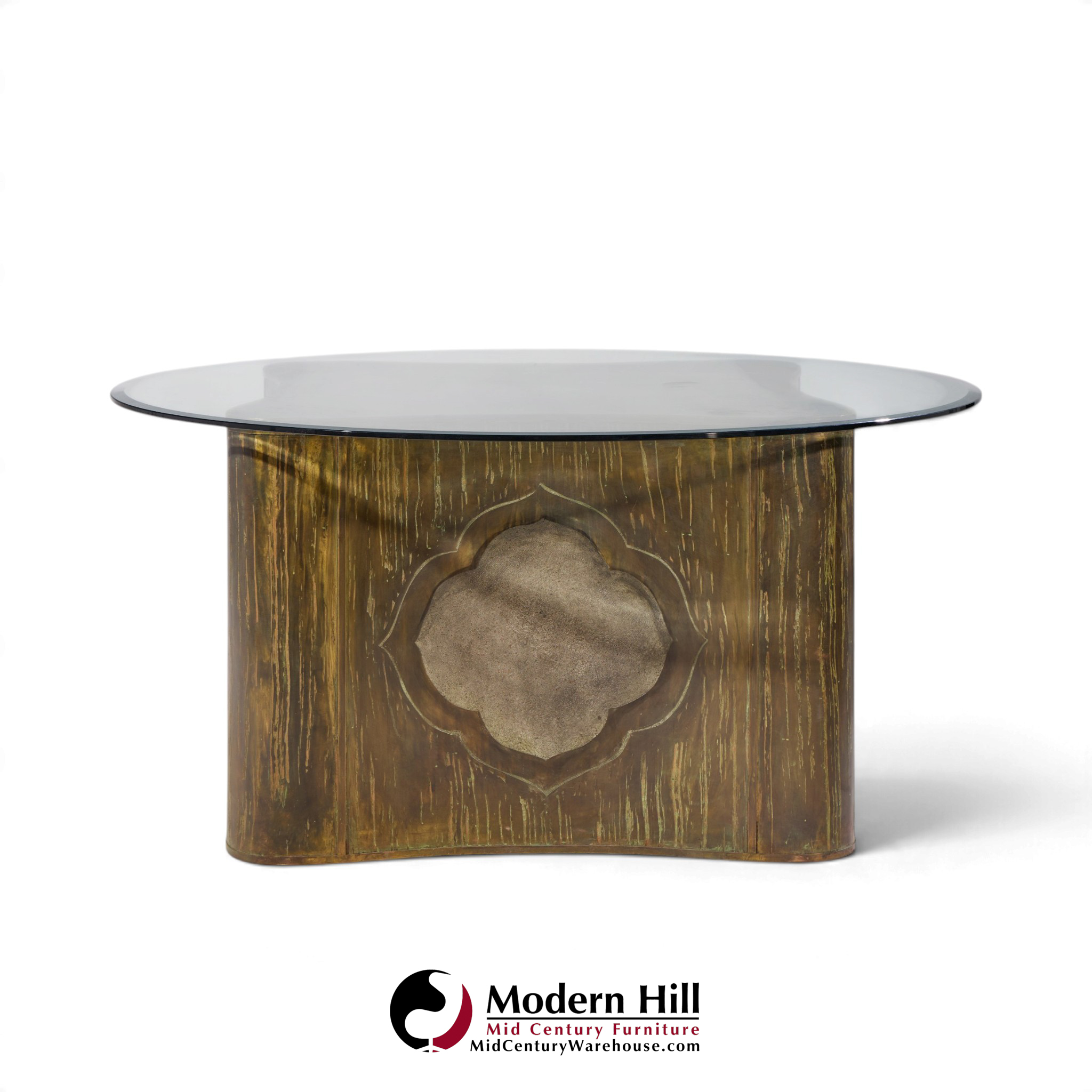 philip & kelvin laverne mid century suprise acid etched bronze dining table