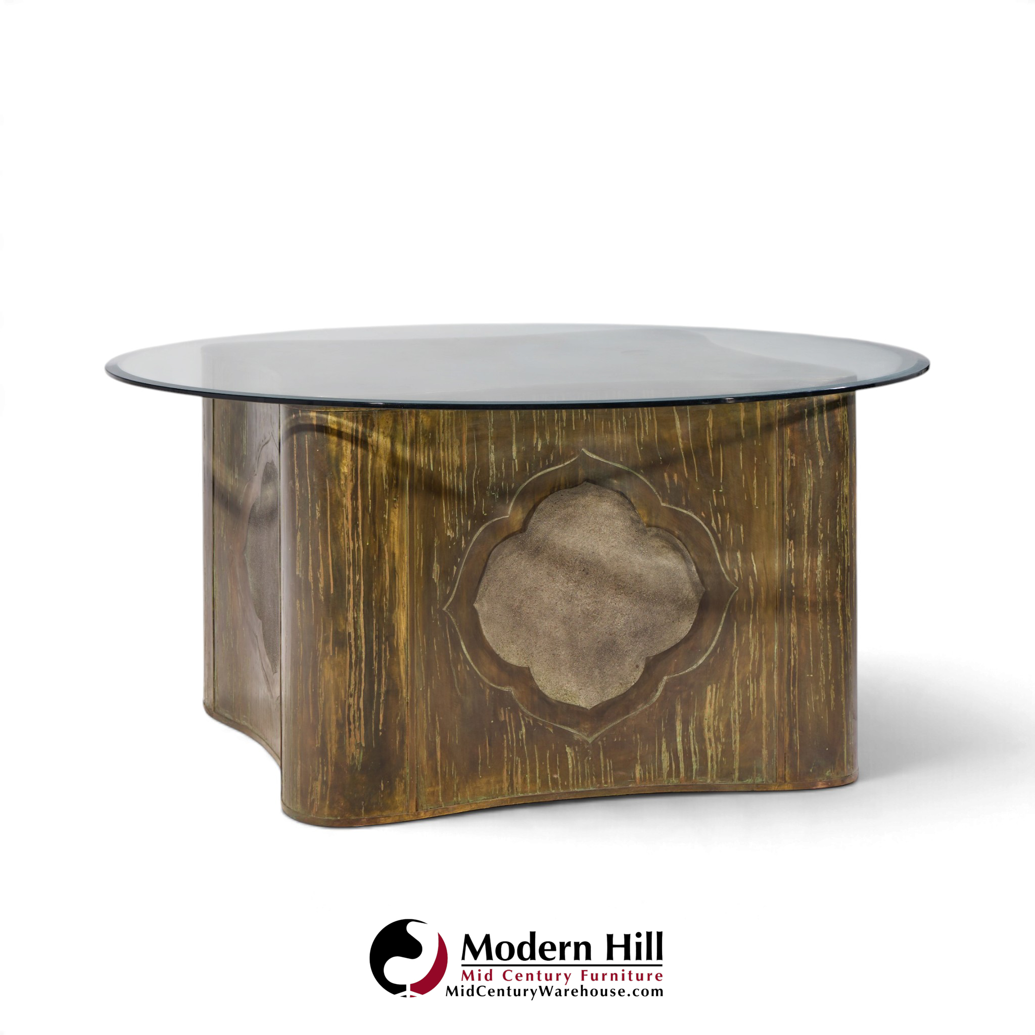 philip & kelvin laverne mid century suprise acid etched bronze dining table