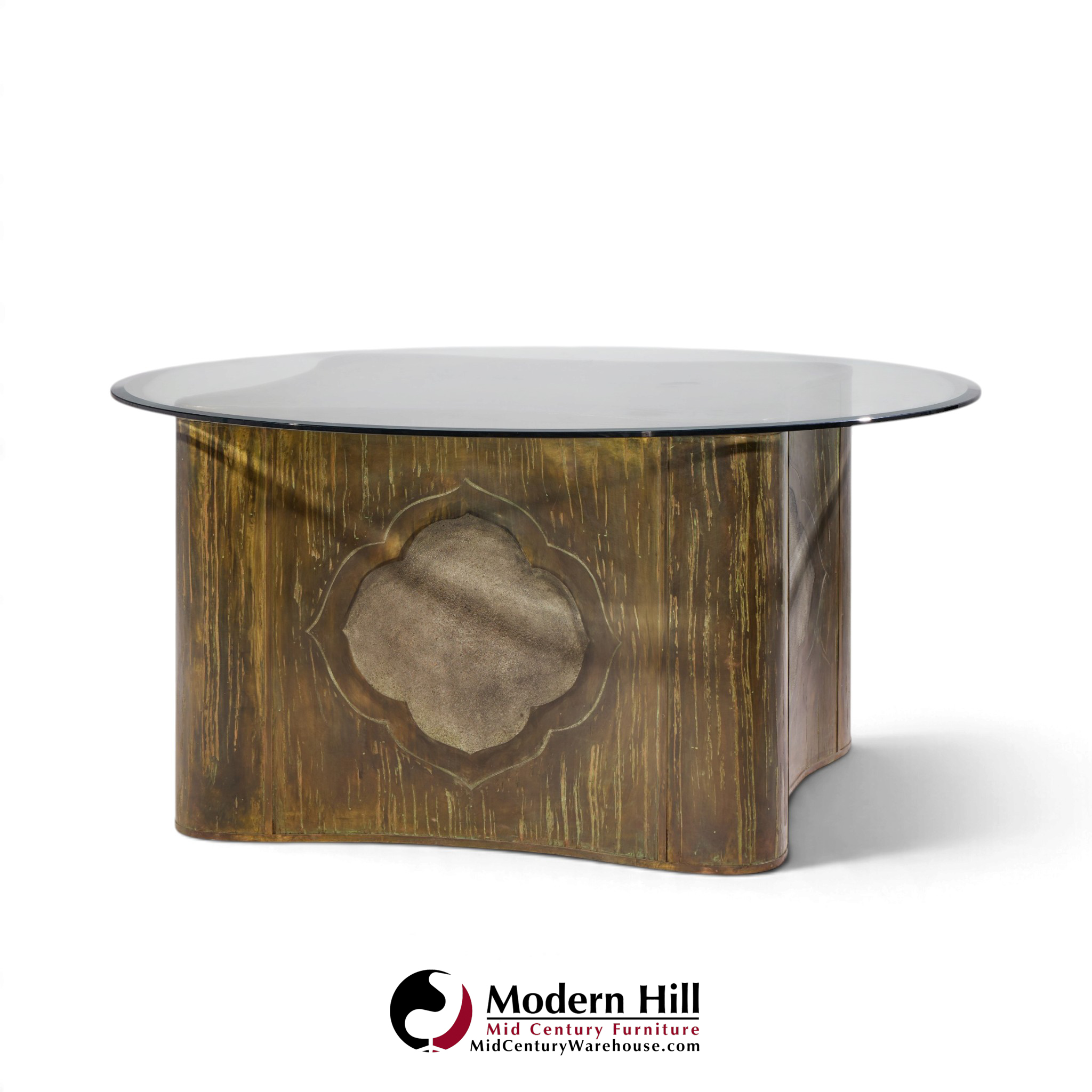 philip & kelvin laverne mid century suprise acid etched bronze dining table