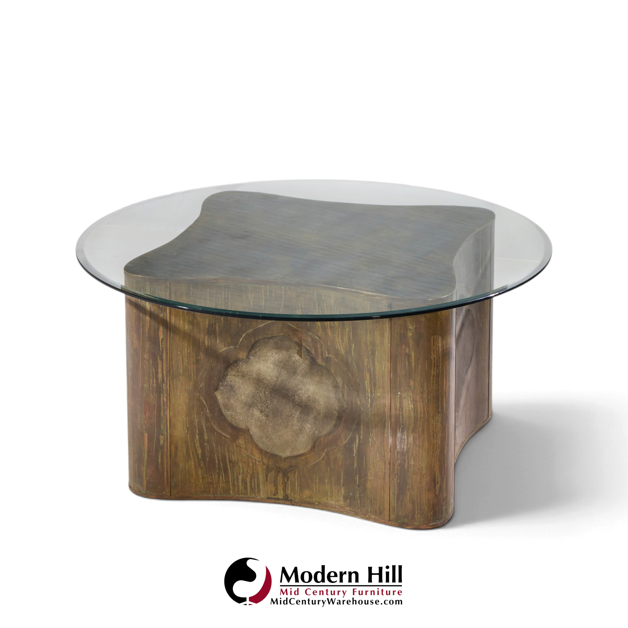 philip & kelvin laverne mid century suprise acid etched bronze dining table