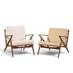poul jensen for selig mid century walnut z lounge chairs - pair