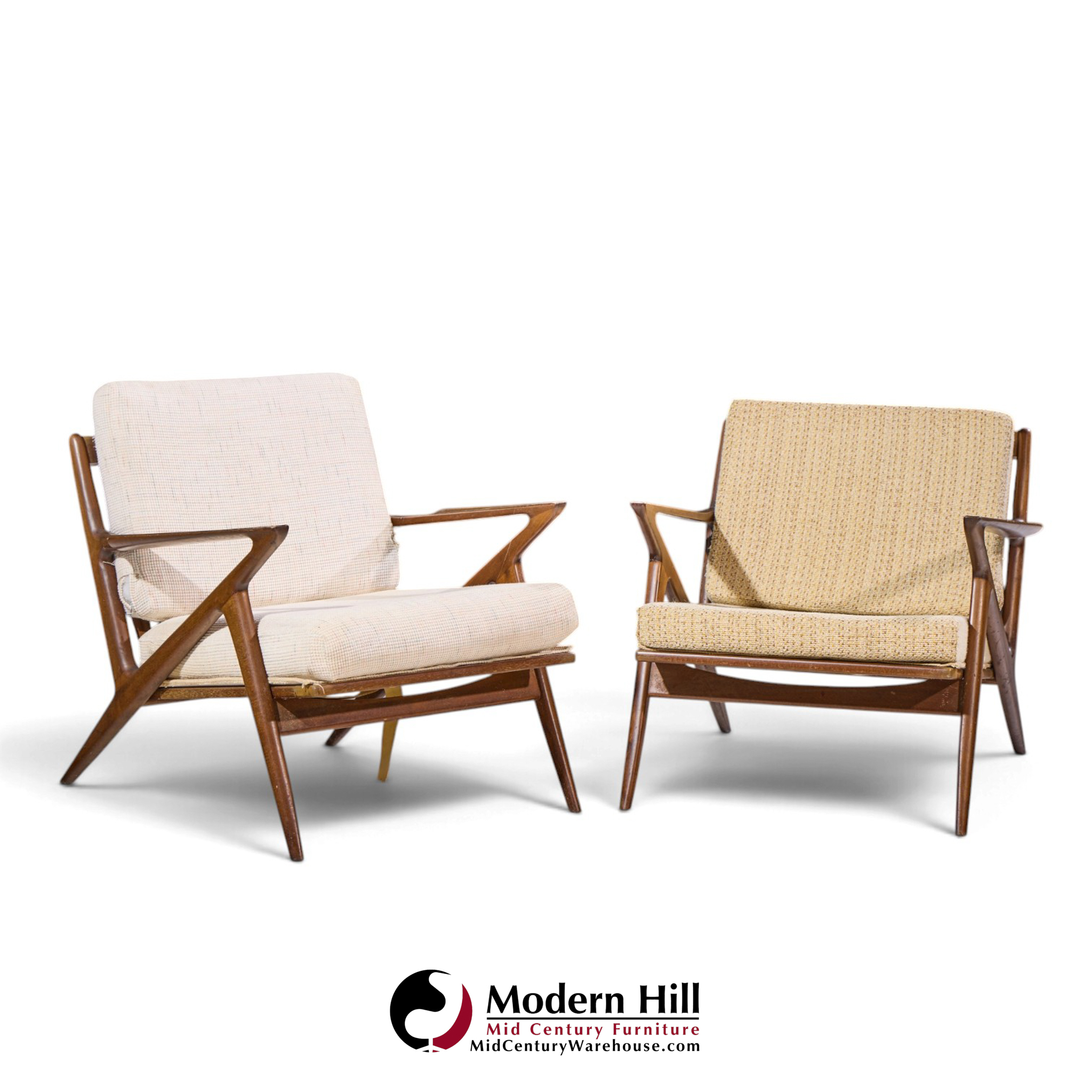 poul jensen for selig mid century walnut z lounge chairs - pair