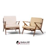 poul jensen for selig mid century walnut z lounge chairs - pair