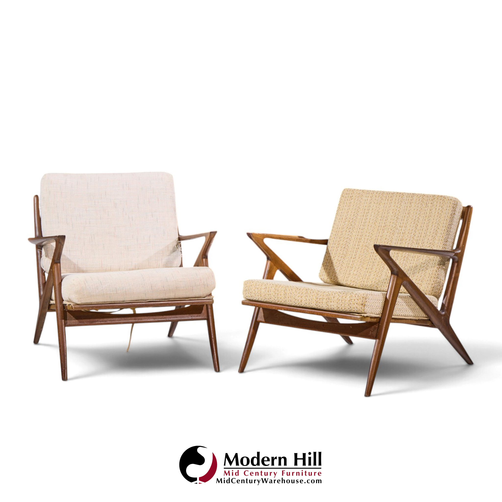 poul jensen for selig mid century walnut z lounge chairs - pair