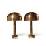 robert sonneman for laurel mid century brass dome table lamp - pair