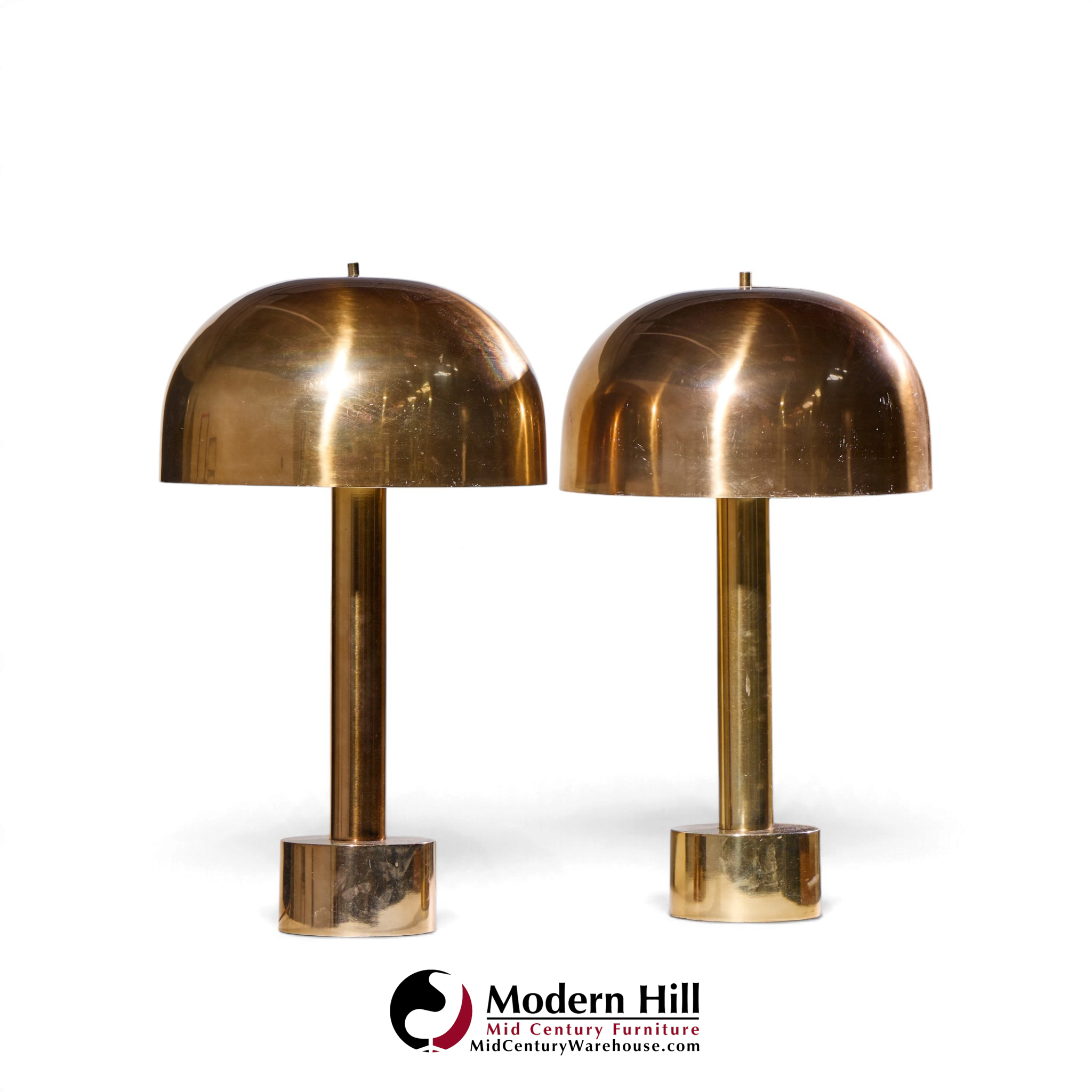 robert sonneman for laurel mid century brass dome table lamp - pair