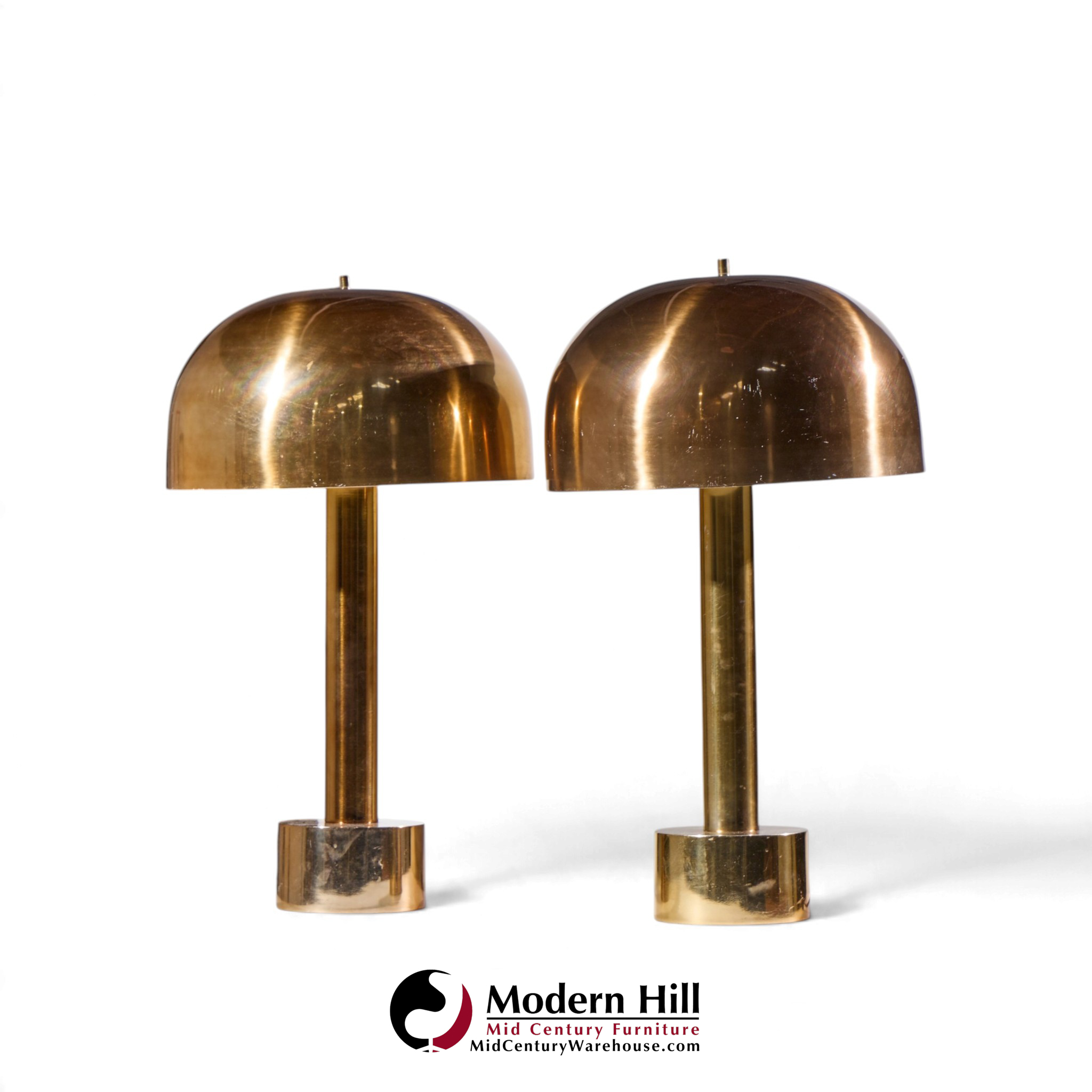 robert sonneman for laurel mid century brass dome table lamp - pair