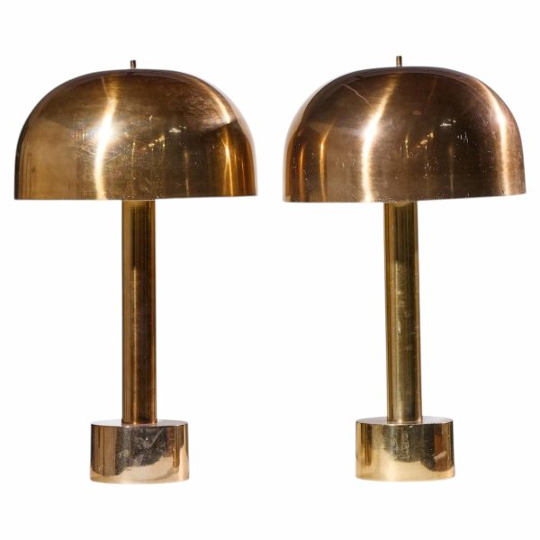 robert sonneman for laurel mid century brass dome table lamp - pair