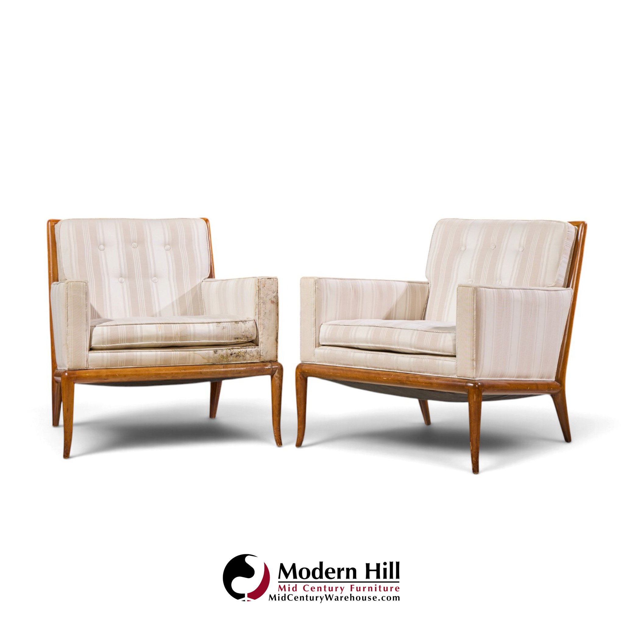 robsjohn gibbings for widdicomb mid century sabre leg lounge chairs - pair