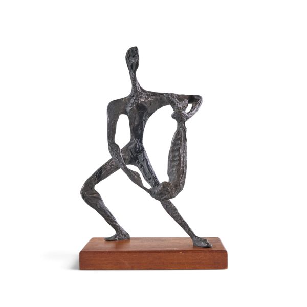 simon gordon mid century brutalist iron sculpture man with fish