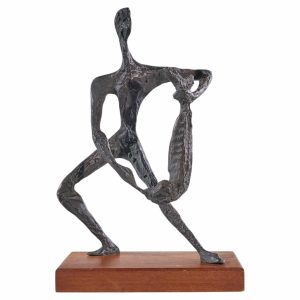 simon gordon mid century brutalist iron sculpture man with fish