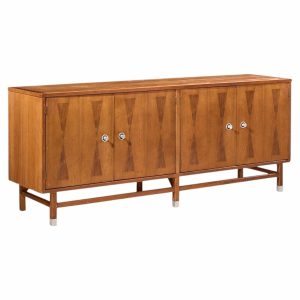 stanley harlequin mid century walnut credenza