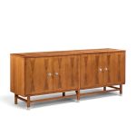 stanley harlequin mid century walnut credenza