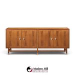 stanley harlequin mid century walnut credenza