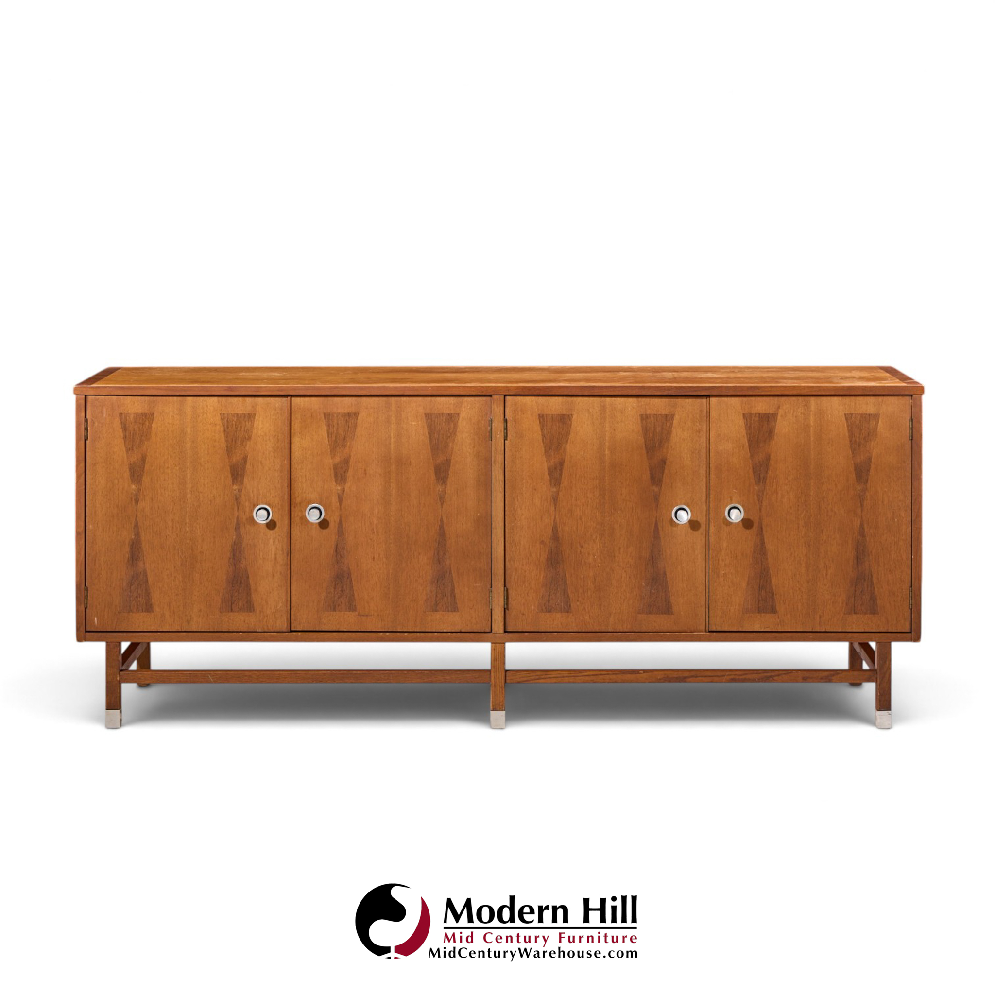 stanley harlequin mid century walnut credenza
