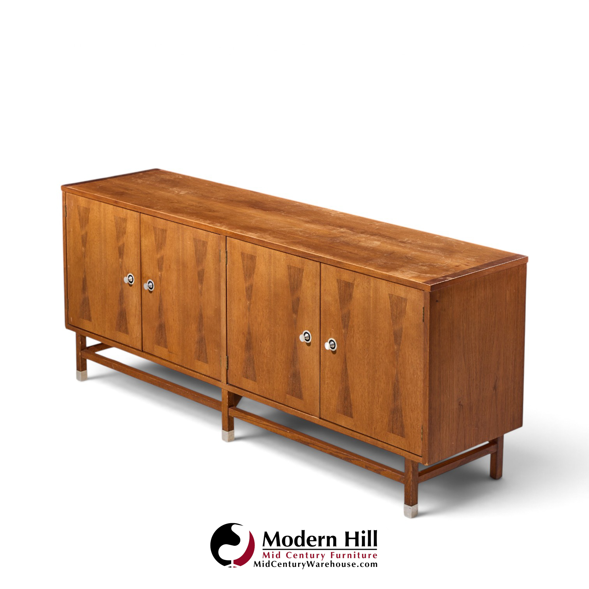 stanley harlequin mid century walnut credenza