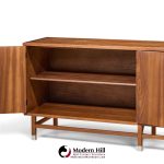 stanley harlequin mid century walnut credenza