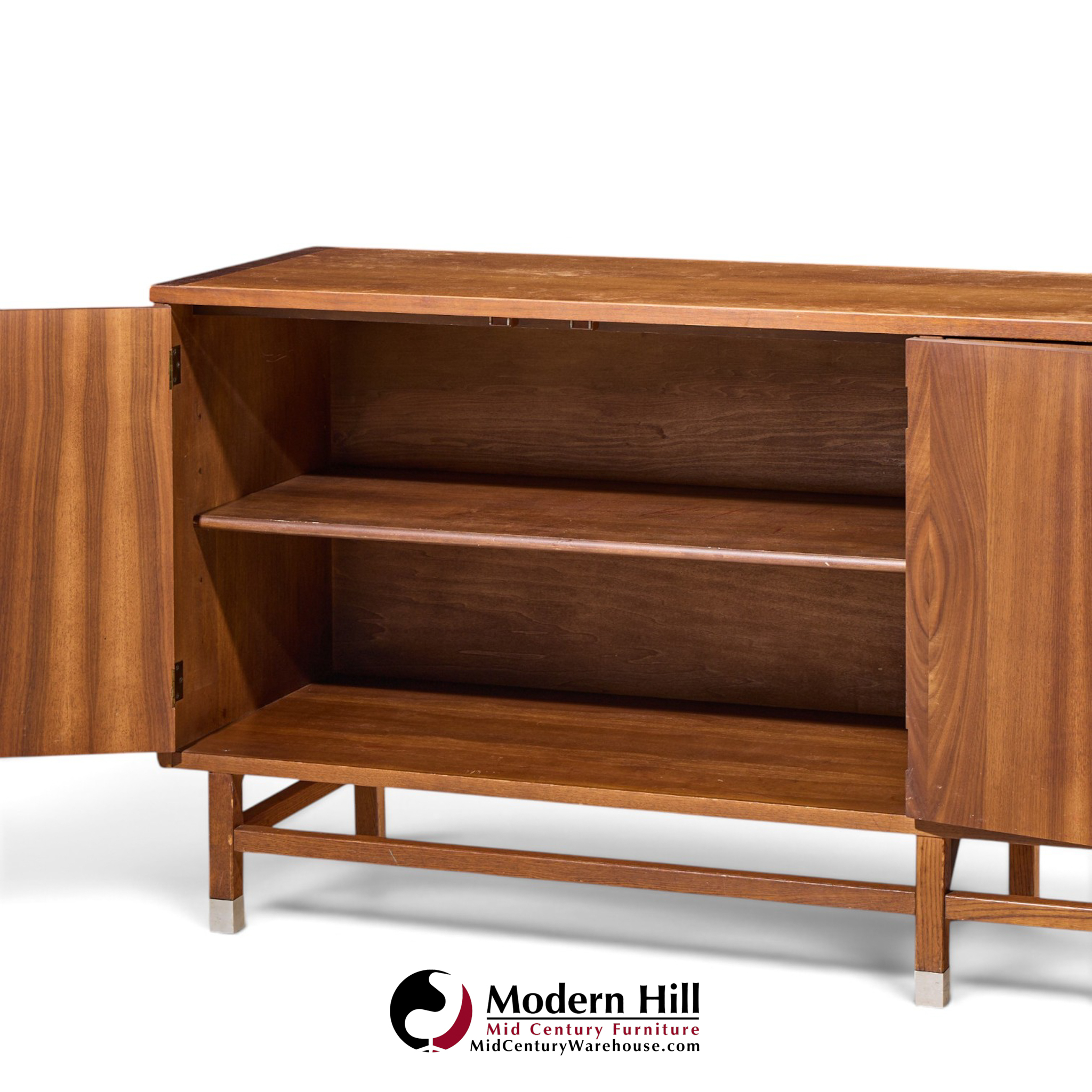stanley harlequin mid century walnut credenza