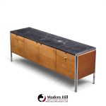 stow & davis mid century walnut, leather and chrome credenza