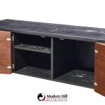 stow & davis mid century walnut, leather and chrome credenza