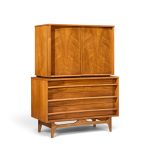 young manufacturing mid century walnut curved gentlemans chest highboy dresser
