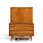 young manufacturing mid century walnut curved gentlemans chest highboy dresser