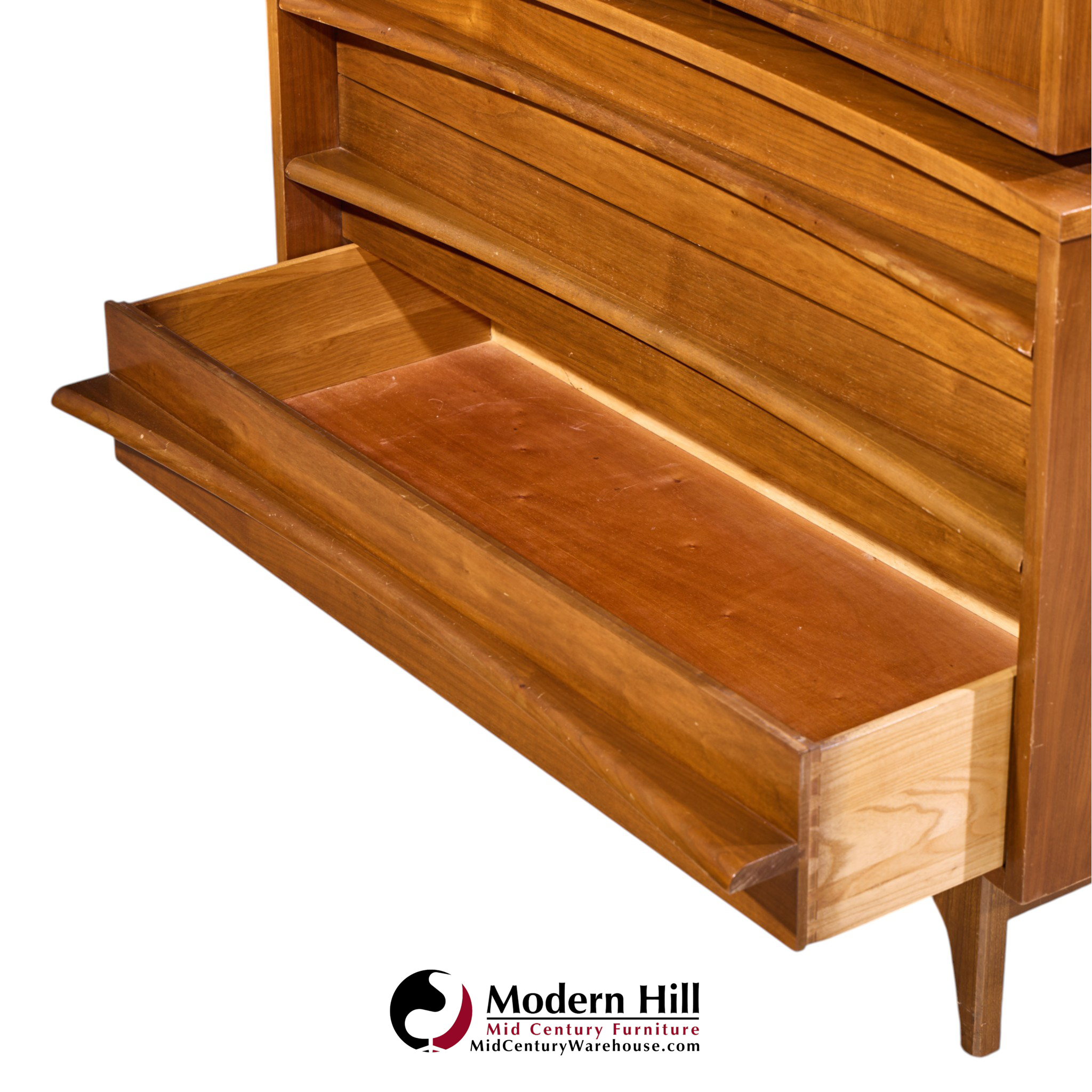 young manufacturing mid century walnut curved gentlemans chest highboy dresser